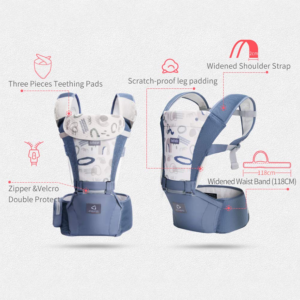 Bebamour Baby Carrier Front and Back Carry Baby to Toddler Baby Hip Carrier with Head Hood & 3 Pieces Teething Pads (Light Green) - Image 3
